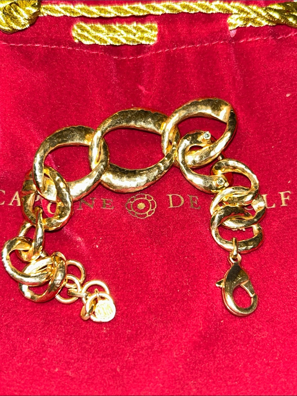 Capucine De Wulf Gold Link Bracelet with Crystal Accents and Velvet dust bag - Picture 9 of 9